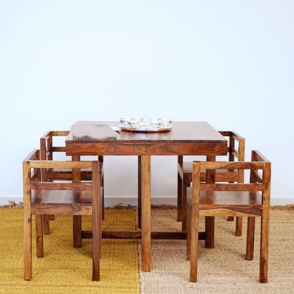 0000284 solid wood sheesham compact four seater dining table | Soni Art
