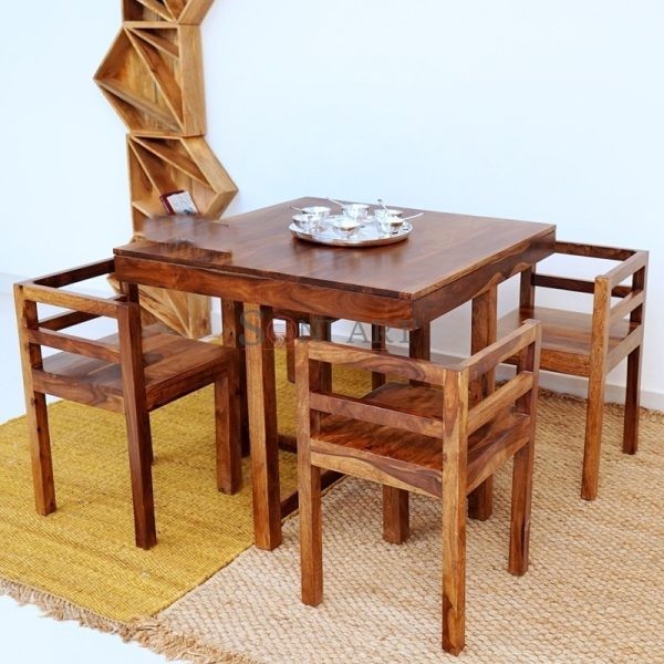 0000285 solid wood sheesham compact four seater dining table 800d | Soni Art