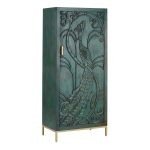 Peacock Carved Solid Wood Wardrobe Almirah