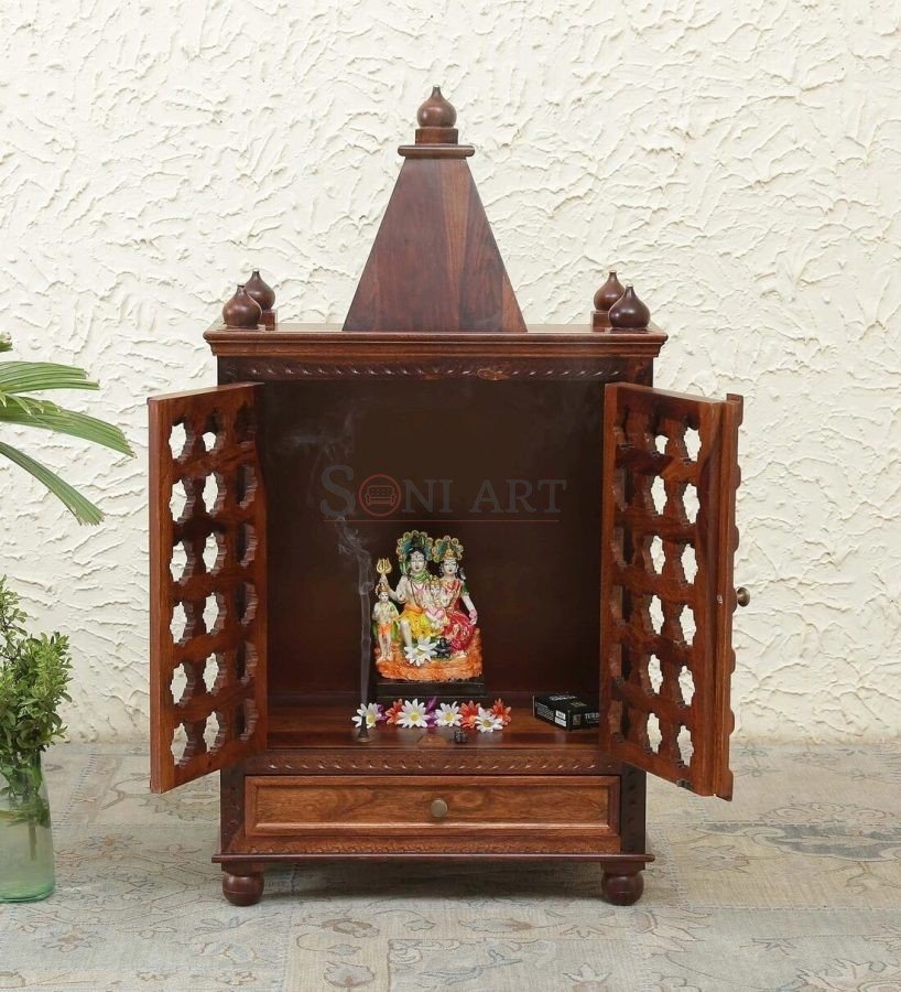 Soesto Solid Sheesham Wood Carved Puja Mandir Temple | Buy Wooden Mandir for Home Online | buy Wooden Temple for Home | Sheesham Wood Mandir | Soni Art