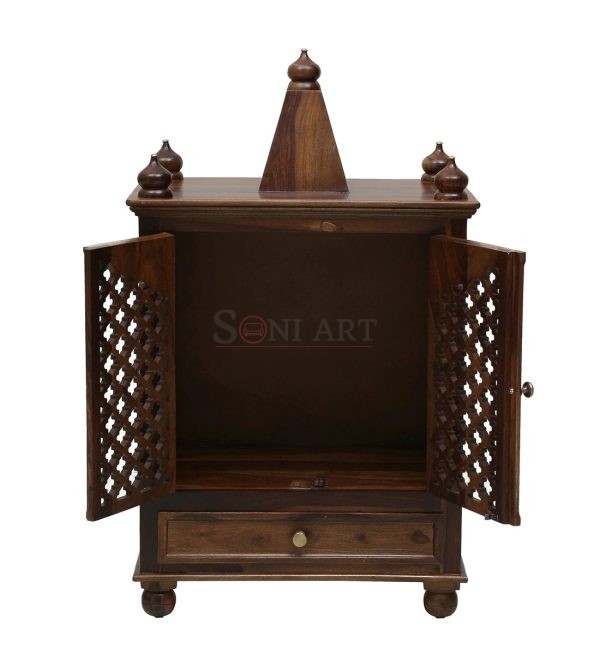 0003221 solid wood sheesham pooja mandir with jaali door | Soni Art