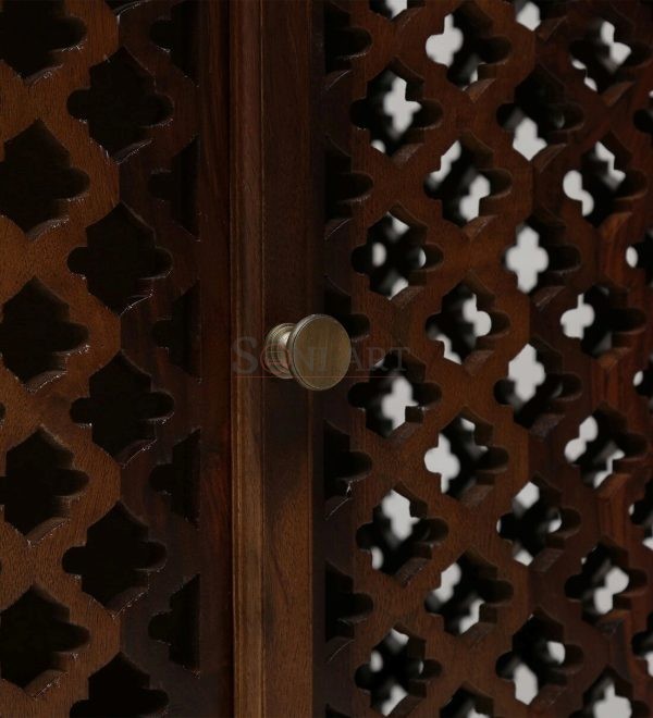 0003228 solid wood sheesham pooja mandir with jaali door | Soni Art