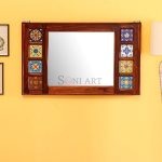 Artosa Solid Sheesham Wood and Ceramic Tile Inlay Wall Mirror | Sheesham Wood Mirror | Solid Wood Mirror Frame | Wooden Mirror Frame | Soni Art