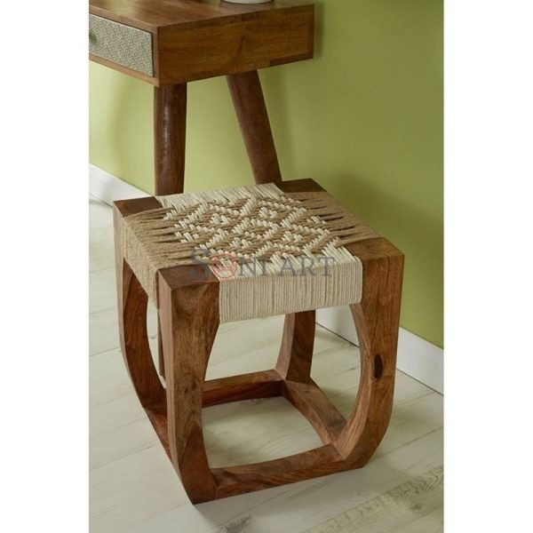 0007021 boho chic sheesham wood and metal furniture square stool 800 2 | Soni Art