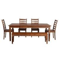 Ferrol Solid Sheesham Wood Dining Set of 6 Seater with Bench and 4 Chairs - Image 3