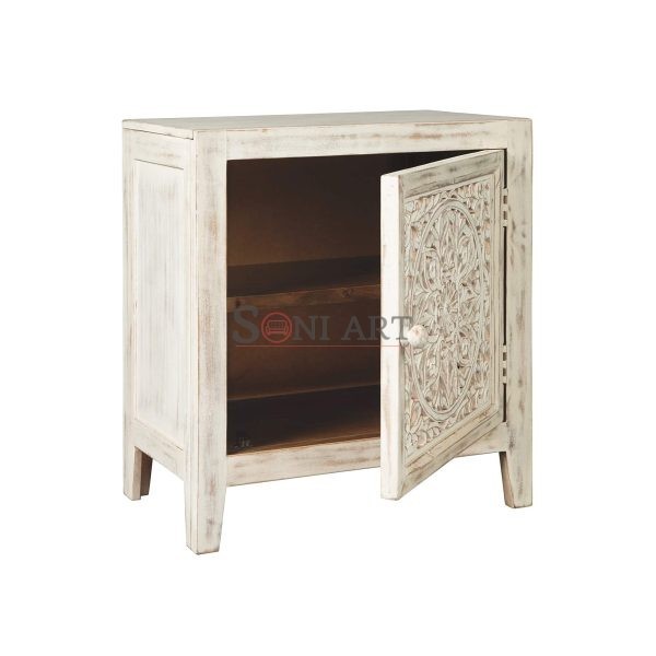 0008744 signature design by ashley fossil ridge accent cabinet boho chic carved floral design white 1 | Soni Art