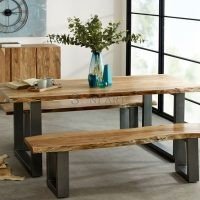 Live Edge Dining Set with Bench | Buy Wooden Dining Set Online | Dining Table with Bench Online | Soni Art