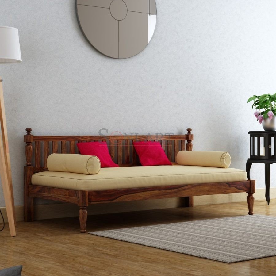 Royale Sheesham Wood Sofa Cum Diwan with Seat Cushion | Wooden Sofa Cum Diwan | Sheesham Wood Sofa | Solid Wood Sofa cum Diwan | Wooden Living Room Furniture | Soni Art