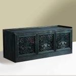 Roydon Solid Wood Hand Carved Wooden Bench with Cushion Seat