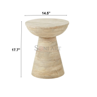 Zas Solid Carved Wood Side Table Size 14.5x17.7 Inches - Image 3