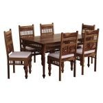 Gilley Sheesham Wood Carved Dining Set of Six Seater | Wooden Dining Set | Buy Six Seater Dining Set Online | Chairs & Table Set | Soni Art