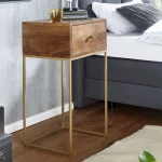 Carnel Soild Wood and Metal Base Side Table