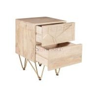 Dunkirk Solid Wood Brass Inlay Bedside Table - Image 4