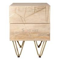 Dunkirk Solid Wood Brass Inlay Bedside Table - Image 3