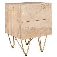 Dunkirk Solid Wood Brass Inlay Bedside Table | Wooden Side Table | Wooden Bedside Table | Solid Wood Side Table | Soni Art | Mango Wood Bedside Table