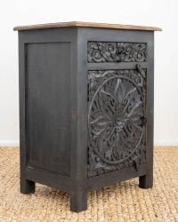 Vrena Solid Mango Wood Carved Bedside Table - Image 3