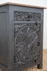 Vrena Solid Mango Wood Carved Bedside Table - Image 7