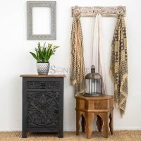 Vrena Solid Mango Wood Carved Bedside Table - Image 2