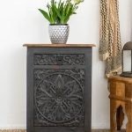 Vrena Solid Mango Wood Carved Bedside Table | Buy Wooden Bedside Table Online | Wooden Bedside Table with Drawers | Bedside Cabinet with Drawers | Soni Art