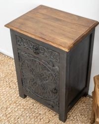 Vrena Solid Mango Wood Carved Bedside Table - Image 5