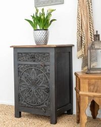 Vrena Solid Mango Wood Carved Bedside Table - Image 8