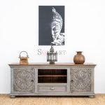 Laren Solid Wood Carved TV Cabinet | Buy Wooden TV Cabinet Online | Wooden TV Cabinet with Drawers | Soni Art