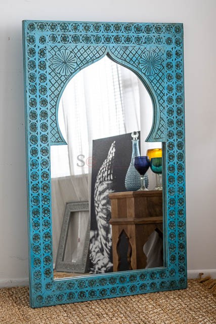hand carved indian blue mirror nz 03984 1 | Soni Art