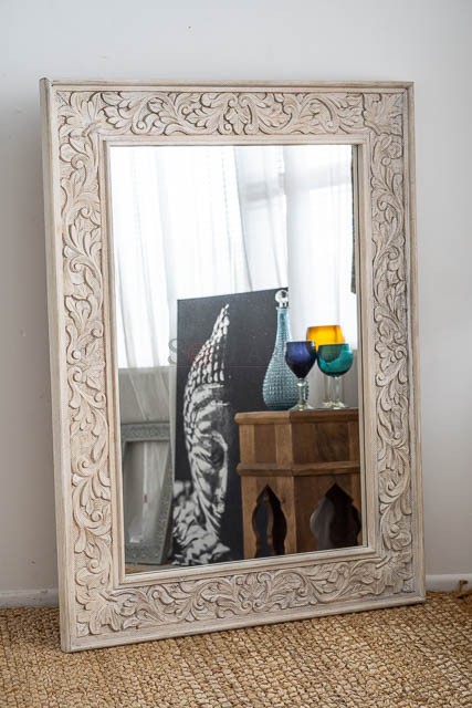hand carved indian whitewashed mirror nz 2 1 | Soni Art
