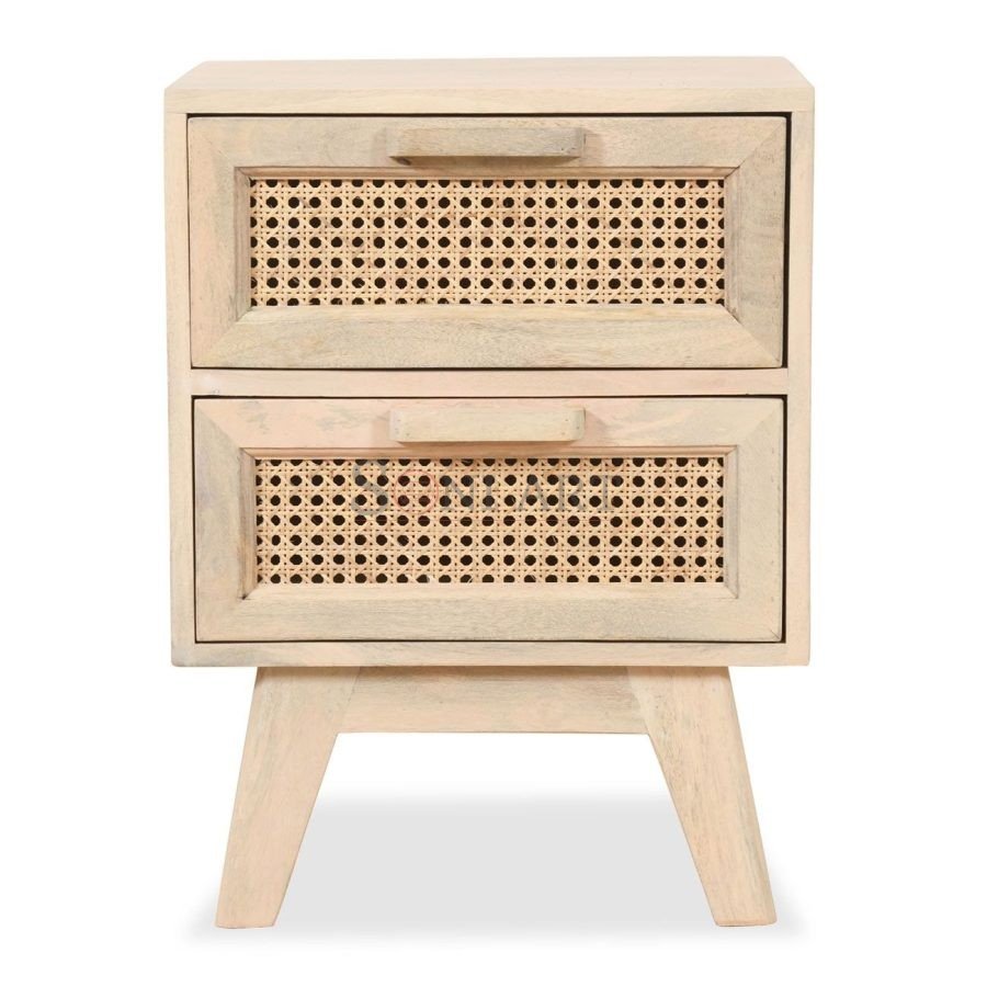 Klen Solid Wood Cane Side Table | Wooden Side Table | Wooden Bedside Table with Drawer | Side & End Table | Soni Art