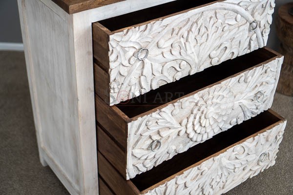 mandala drawers white hand carved indian mango wood furniture nz 05776 | Soni Art