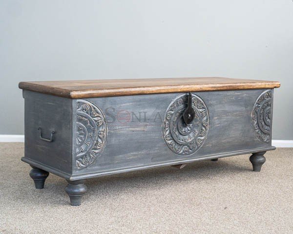 Baarn Solid Wood Hand Carved Trunk Storage Box Blanket Box 46x17x19.6 Inches - Image 3