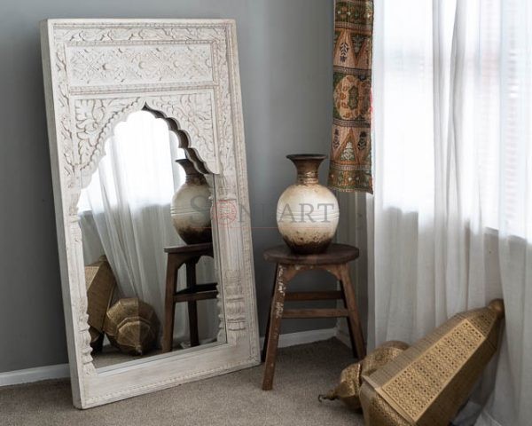 white mirror hand carved indian furniture nz 04230 | Soni Art