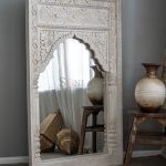 Roydon Solid Wood Hand Carved Mirror | Buy Wooden Mirror Frame Online | White Mirror Frame | Antique Mirror Frame | Tall Mirror Frame | Soni Art