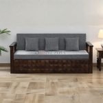 Wilsum Solid Sheesham Wood Sofa Cum Bed with Mattress