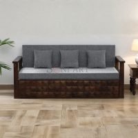 Wilsum Solid Sheesham Wood Sofa Cum Bed with Mattress
