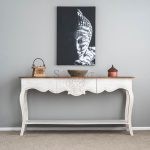 Ravour Hand Carved White Rustic Finish Console Table | Wooden Console Table | Buy Wooden Console Unit Online | White Console Table | Soni Art