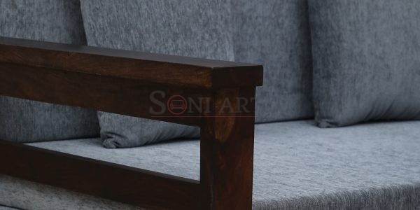 strasbourg sheesham wood pull out 3 seater sofa cum bed in provincial teak finish yellow cushions ebfgnk | Soni Art