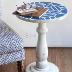 Ravour Bone Inlay Pedestal Side Table | Buy Wooden Side Table | Bone Inlay Side Table | Side Table for Living Room | Sofa Side Table | Soni Art