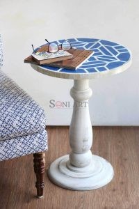 Ravour Bone Inlay Pedestal Side Table | Buy Wooden Side Table | Bone Inlay Side Table | Side Table for Living Room | Sofa Side Table | Soni Art