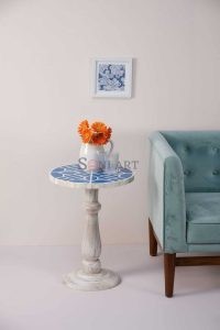 Ravour Bone Inlay Pedestal Side Table - Image 3