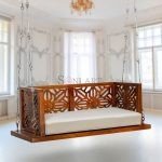 Laxe Contemporary Solid Wood Home Swing Jhula with Cushion and Strings | Wooden Swing | Solid Wood Swing | Swings for Living Room | Soni Art