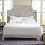 Victor Bone Inlay Bed | Buy Solid Wood Double Bed | Buy Bone Inlay Bed | Buy Wooden Inlay Bed | Buy Wooden Bedroom Furniture Online | Soni Art