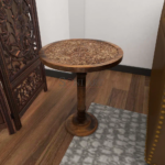 Rudra Carved Elephant Accent Table – Solid Mango Wood | Buy Wooden Side Table Online | Round Side Table Online | Solid Wood Side Table | Wooden Accent Table for Living Room | Soni Art