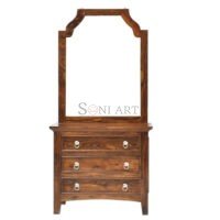 Allan Hand Carved Solid Sheesham Wood Dressing Table with Mirror 3 Drawers Soni Art - Image 2