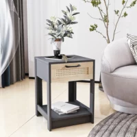 Floro Modern End Table with Drawer – Rattan Front Nightstand Soni Art - Image 3