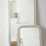 Ethereal Harmony Bone Inlay Wall Mirror Frame or Freestanding Mirror 72x33" | Bone Inlay Furniture | Bone Inlay Mirror Frame | Tall Mirror Frame | Soni Art