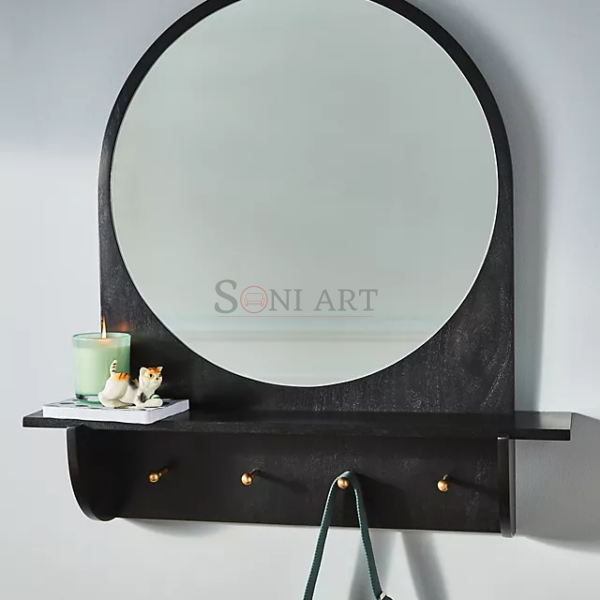Isen Solid Wooden Frame Hook Rack Mirror