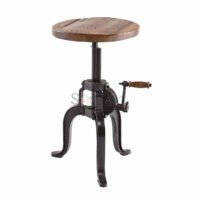 Reclaimed Wood Adjustable Height Crank Table – Industrial Side Table | 18.5" to 24.5" | Round Top | Soni Art - Image 2