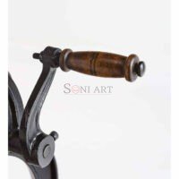 Reclaimed Wood Adjustable Height Crank Table – Industrial Side Table | 18.5" to 24.5" | Round Top | Soni Art - Image 6