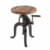 Reclaimed Wood Adjustable Height Crank Table – Industrial Side Table | 18.5" to 24.5" | Round Top | Soni Art - Image 4